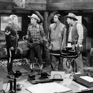 NORTH OF THE GREAT DIVIDE, from left: Douglas Evans, Roy Rogers, Keith Richards, Gordon Jones, 1950