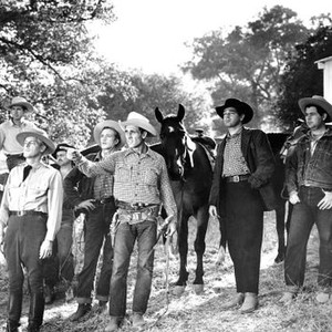 CALL OF THE FOREST, second, fifth and sixth from left: Tom Hanly, Ken Curtis, Robert Lowery, 1949