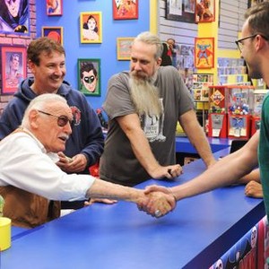 Comic Book Men, Walter Flanagan (L), Stan Lee (C), Bryan Johnson (R), 'Stan Saves!', Season 5, Ep. #6, 02/14/2016, ©AMC