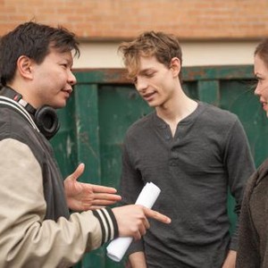 THE GRIEF OF OTHERS, FROM LEFT: DIRECTOR PATRICK WANG, MIKE FAIST, SONYA HARUM ON SET, 2018. PH: DON HAMILTON/© IN THE FAMILY