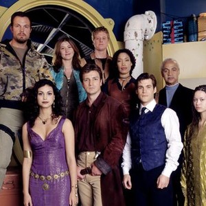 Adam Baldwin, Jewel Staite, Alan Tudyk, Gina Torres, Ron Glass, Summer Glau, Sean Maher, Nathan Fillion and Morena Baccarin (clockwise from top left)