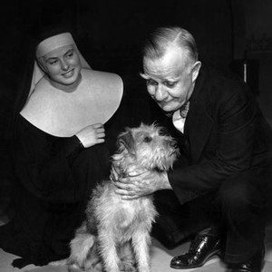 THE BELLS OF ST. MARY'S, Ingrid Bergman, Henry Travers, Corky the dog, on-set, 1945