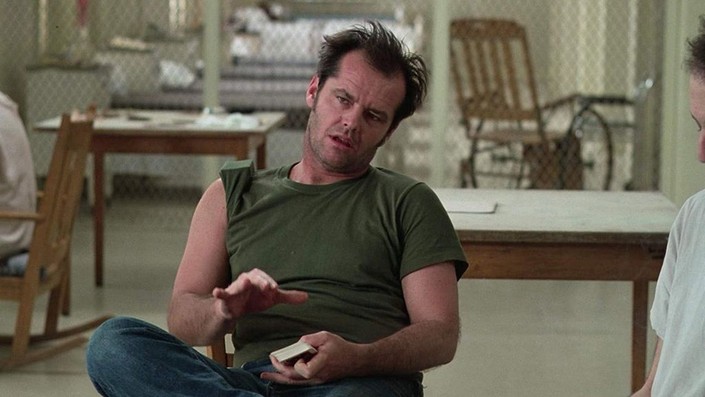 Randle McMurphy (Jack Nicholson) chooses a mental institution for his criminal sentence instead of doing hard time in prison, in "One Flew Over the Cuckoo's Nest." (United Artists)