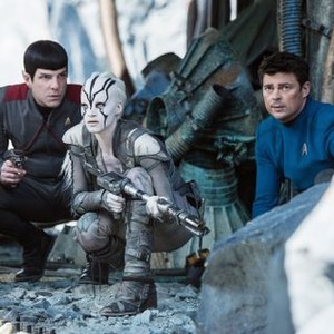 STAR TREK BEYOND, from left: Zachary Quinto as Spock, Sofia Boutella, Keith Urban as Bones, 2016. ph: Kimberley French/© Paramount Pictures/coutesy