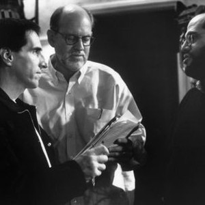 IN & OUT, screenwriter Paul Rudnick, director Frank Oz, producer Scott Rudin, on-set, 1997, ©Paramount Pictures .