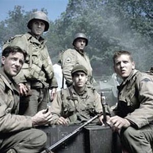 (L to r) Private Reiben (EDWARD BURNS), Medic Wade (GIOVANNI RIBISI), Sergeant Horvath (TOM SIZEMORE), Private Mellish (ADAM GOLDBERG) and Private Jackson (BARRY PEPPER) are a squad of WW II soldiers. photo 12