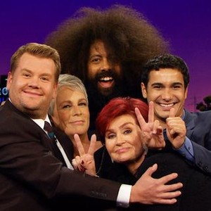 The Late Late Show With James Corden, from left: James Corden, Jamie Lee Curtis, Sharon Osbourne, Elyes Gabel, 03/23/2015, ©CBS