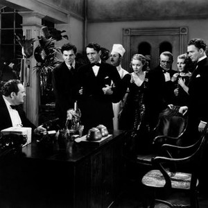 MEET NERO WOLFE, from left, Edward Arnold, Lionel Stander, Victor Jory, John Qualen, Joan Perry, Frank Conroy, Nana Bryant, Russell Hardie, Dennie Moore, Walter Kingsford, 1936