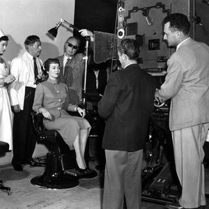 MAGNIFICENT OBSESSION, Jane Wyman, director Douglas Sirk (sunglasses), 1954, on set