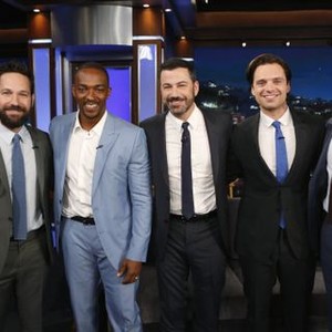 Jimmy Kimmel Live, from left: Paul Rudd, Anthony Mackie, Jimmy Kimmel, Sebastian Stan, Chris Evans, 'Season 4', ©ABC