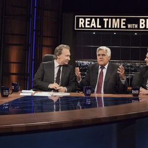 Real Time with Bill Maher, from left: Salman Rushdie, Bill Maher, Jay Leno, Chris Hardwick, 02/21/2003, ©HBO