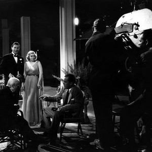 SARATOGA, Lionel Barrymore, Walter Pidgeon, Jean Harlow, director Jack Conway, on-set, 1937