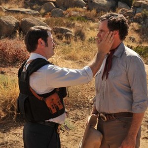 (L-R) Nick Offerman as Agent Parker and Will Ferrell as Armando Alvarez and Diego Luna as Raul in "Casa de mi Padre."