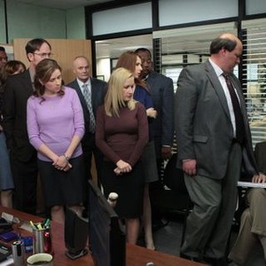 The Office, from left: Clark Duke, Jenna Fischer, Creed Bratton, Angela Kinsey, Paul Lieberstein, 'Promos', Season 9, Ep. #18, 04/04/2013, ©NBC