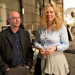 AN EDUCATION, from left: screenwriter Nick Hornby, director Lone Scherfig, on set, 2009. Ph: Kerry Brown/©Sony Pictures Classics