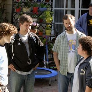 Nate Hartley, Steven Brill, Judd Apatow and Troy Gentile on the set of "Drillbit Taylor"