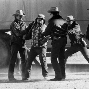 BORDERLINE, Charles Bronson (left), John Ashton (second right), 1980, (c) Associated Film Distribution