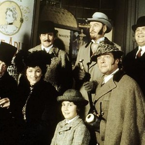 SHERLOCK HOLMES IN NEW YORK, Patrick MacNee (top, left), Gig Young (top, center), David Huddleston (top, right), John Huston (bottom, left), Charlotte Rampling (bottom, 2nd from left), Roger Moore (bottom, right), 1976. TM and Copyright © 20th Century Fox Film Corp. All rights reserved, Courtesy: