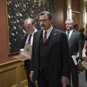 Blue Bloods, from left: Robert Clohessy, Tom Selleck, Gregory Jbara, Abigail Hawk, 09/24/2010, ©CBS