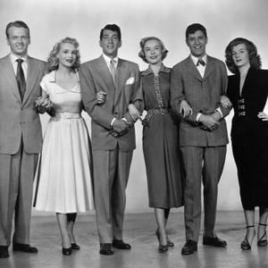 MY FRIEND IRMA GOES WEST, from left: John Lund, Marie Wilson, Dean Martin, Diana Lynn, Jerry Lewis, Corinne Calvet, 1950
