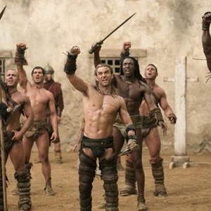 Spartacus: Gods of the Arena, Antonio Te Maioha (L), Dustin Clare (C), Peter Mensah (R), 01/21/2011, ©STARZPR