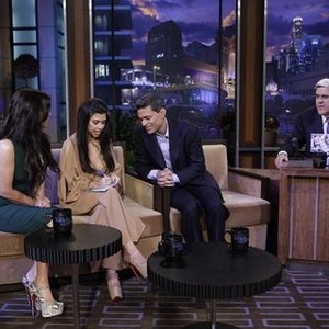 The Tonight Show With Jay Leno, from left: Kourtney Kardashian, Kim Kardashian, Fareed Zakaria, Jay Leno, 'Season', ©NBC