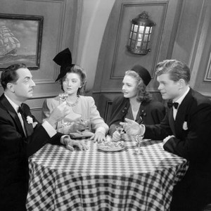 SHADOW OF THE THIN MAN, from left: William Powell, Myrna Loy, Donna Reed, Barry Nelson, 1941