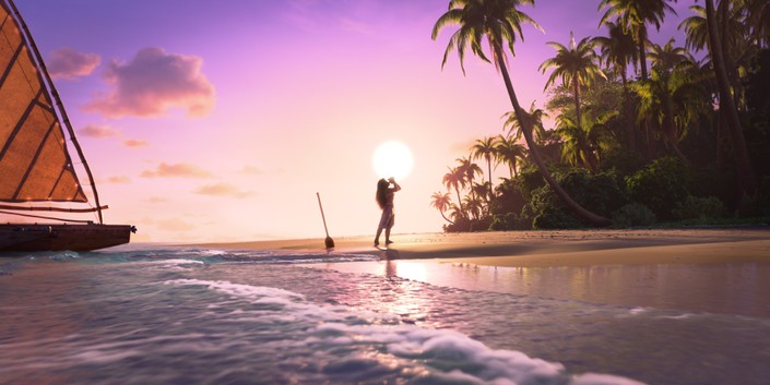 Moana (voiced by Auli’i Cravalho) enjoying the magic of island life, in "Moana 2." (Walt Disney Animation Studios)