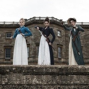 (L-R) Ellie Bamber as Lydia, Bella Heathcote as Jane, Lily James as Elizabeth, Millie Brady as Mary and Suki Waterhouse as Kitty in "Pride and Prejudice and Zombies."