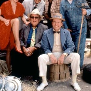 THE LONGSHOT, Stella Stevens, Harvey Korman (back), Jack Weston (front), Ted Wass (back), Tim Conway (front), Jonathan Winters, 1986. ©Orion Pictures Corp