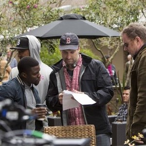 GET HARD, from left: Kevin Hart, director Etan Cohen, writer Ian Roberts, on set, 2015. ph: Patti Perret/©Warner Bros. Pictures