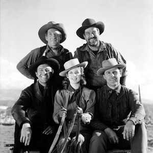 BILLY THE KID, seated: Robert Taylor, Mary Howard, Brian Donlevy, standing: Chill Wills, Grant Withers, 1941