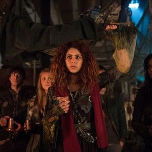 The 100, from left: Bob Morley, Eliza Taylor, Nadia Hilker, Marie Avgeropoulos, 'Red Sky at Morning', Season 3, Ep. #14, 05/05/2016, ©KSITE