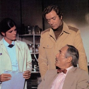 THE SWARM, from left: Katharine Ross, Michael Caine, Henry Fonda (seated), 1978, © Warner Brothers