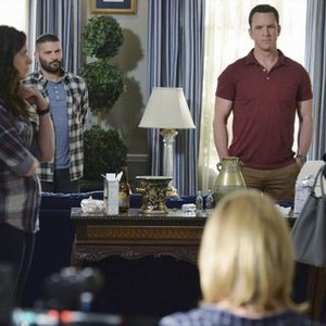 Scandal, Katie Lowes (L), Guillermo Diaz (C), Josh Randall (R), 'The State of the Union', Season 4, Ep. #2, 10/02/2014, ©ABC