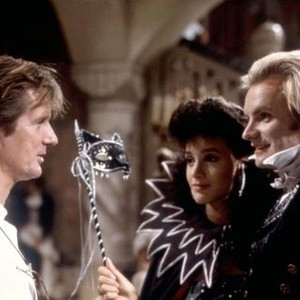 THE BRIDE, Director Franc Roddam, Jennifer Beals, Sting, on set, 1985. ©Columbia Pictures