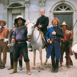 WALKER, J.D. Sylvester (holding reins), Ed Harris (horseback), Rene Auberjonios (arm in sling), 1987, (c) Universal