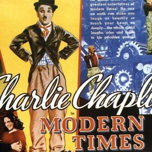 MODERN TIMES, bottom left, from left: Charlie Chaplin, Paulette Goddard; top left, center and top right: Charlie Chaplin; suspenders and red shirt: Chester Conklin, 1936