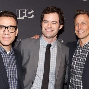 Fred Armisen, Bill Hader, Seth Meyers at arrivals for IFC''S DOCUMENTARY NOW! Premiere, New World Stages, New York, NY August 18, 2015. Photo By: Jason Smith/Everett Collection