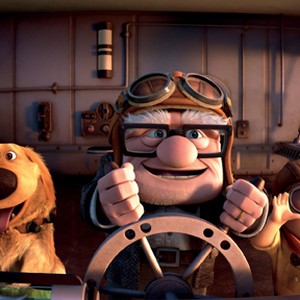 (L-R) Dug, Carl Fredericksen and Russell in "Up."