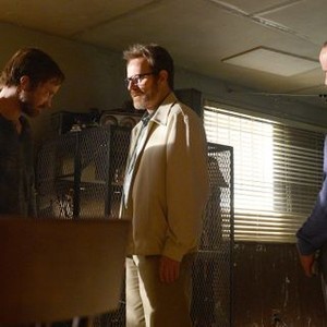 Breaking Bad, Aaron Paul (L), Bryan Cranston (C), Michael Bowen (R), 'Felina', Season 5, Ep. #16, 09/29/2013, ©AMC
