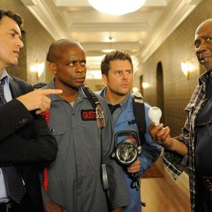 Psych, from left: Timothy Omundson, Dulé Hill, James Roday, Louis Gossett Jr., 'Heeeeere's Lassie!', Season 6, Ep. #11, 03/07/2012, ©USA