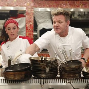Hell's Kitchen, Gordon Ramsay (L), Ashley Nickell (R), 10 Chefs Compete, Season 15, Ep. #8, 3/2/2016, ©FOX