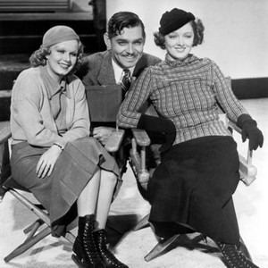 WIFE VS. SECRETARY, Jean Harlow, Clark Gable, Myrna Loy on set, 1936