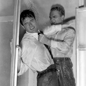 COME FILL THE CUP, James Cagney slaps Gig Young to sober him up in the shower, 1951