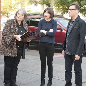 Portlandia, Roseanne Barr (L), Carrie Brownstein (C), Fred Armisen (R), 'Off the Grid', Season 3, Ep. #6, 01/25/2013, ©IFC