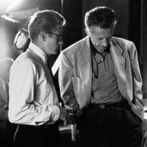 REBEL WITHOUT A CAUSE, James Dean, director Nicholas Ray on set, 1955